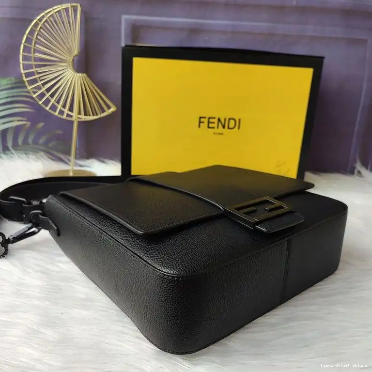Cheap Romano Cuoio Fendi In Messenger Medium Leather Black Baguette 0429